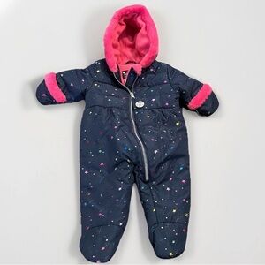 NWT GIRL'S ROTHSCHILD ONE PIECE BLUE PINK SNOWSUIT  6-9 Mo Galaxy Star Metallic
